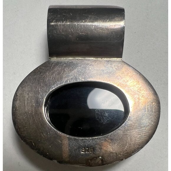 Vintage Unisex Large Artisan Sterling Silver 925 Black Onyx Pendant Slide 43g - Picture 2 of 8